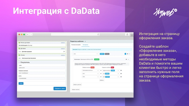 Фото Интеграция с DaData: Гранулярные подсказки, автозаполнение форм и реквизитов заказа